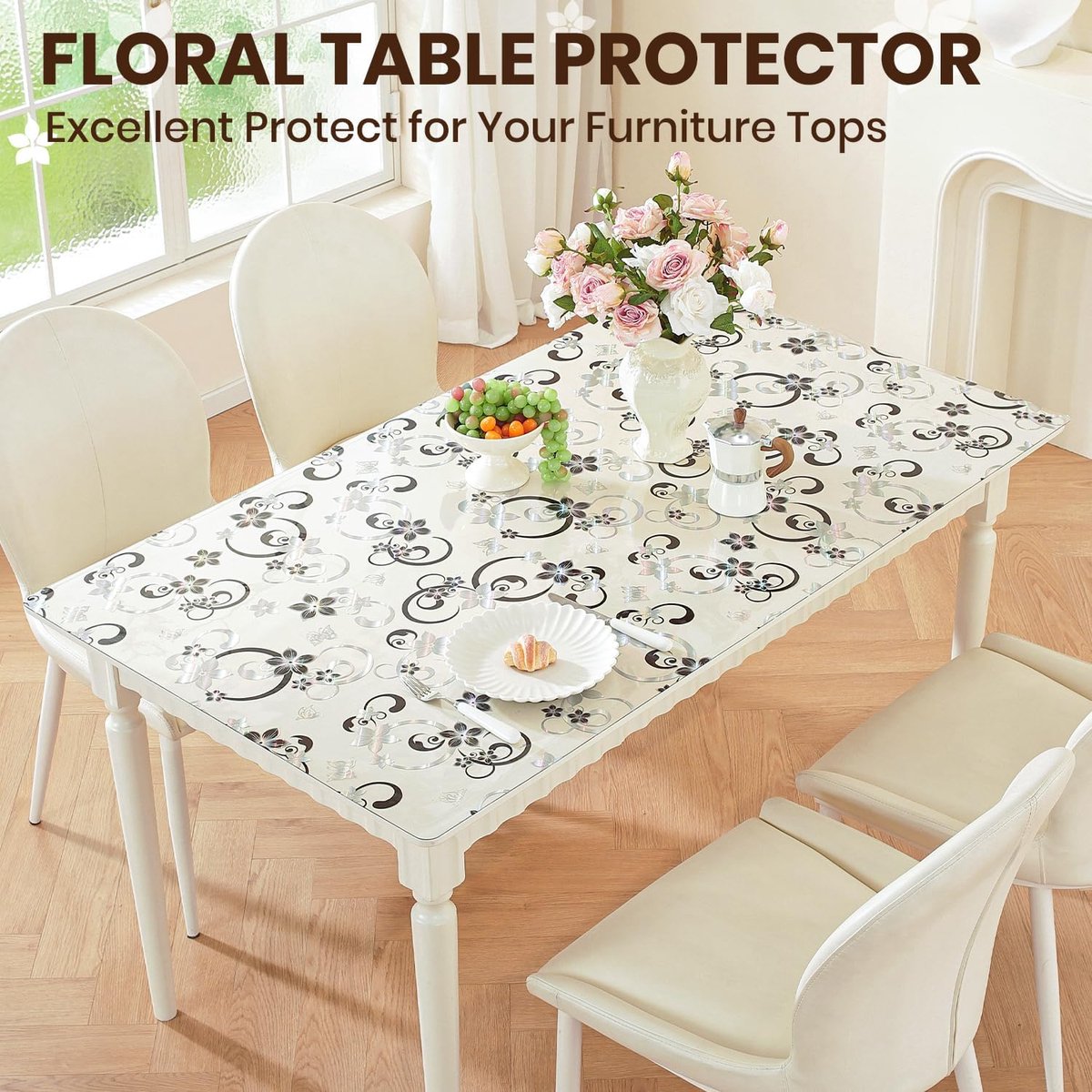 Tafelbladfolie doorzichtig met bloemenschema 60 x 140cm, Doorzichtig tafelkleed tafelschutz, PVC glazen heldere folie tafelschutzfolie, Waterdichte beschermende tafelkleed, Tafelschutzfolie
