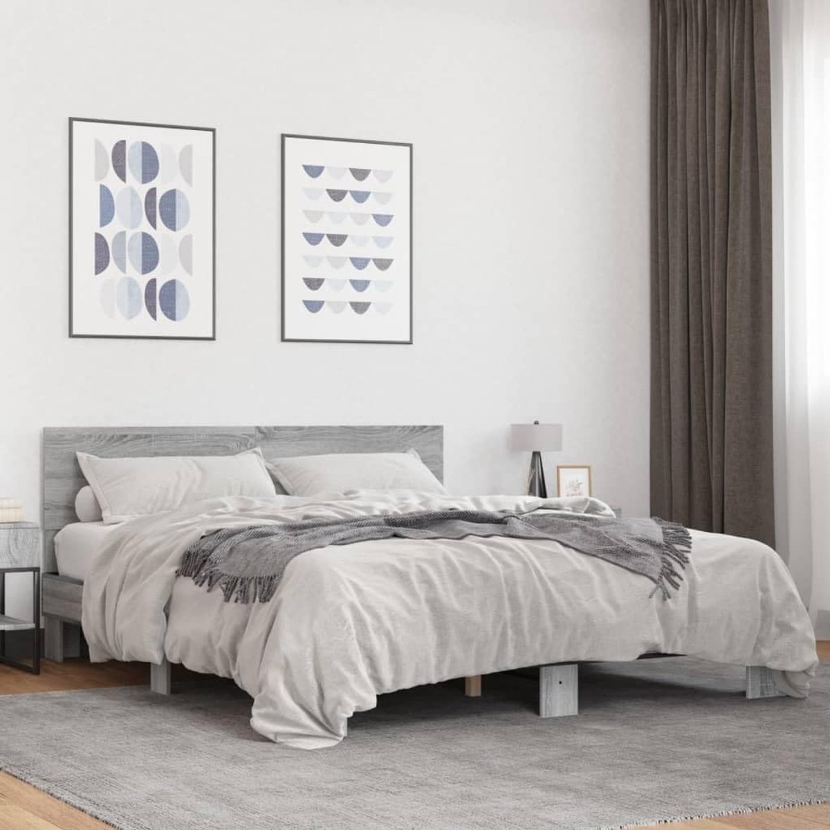 Hout Hoofdbordmodel Multiplexlattenbodem Grijs Sonoma 150x200 cm
