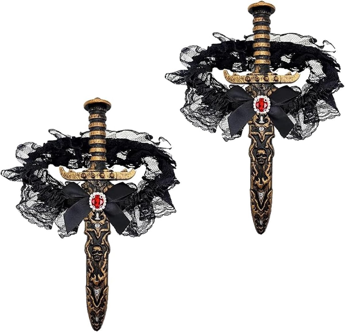 2-delige piratenzwaard- en kousenband met strik, piratenkostuumaccessoires voor dames, Halloween, carnaval, rollenspel