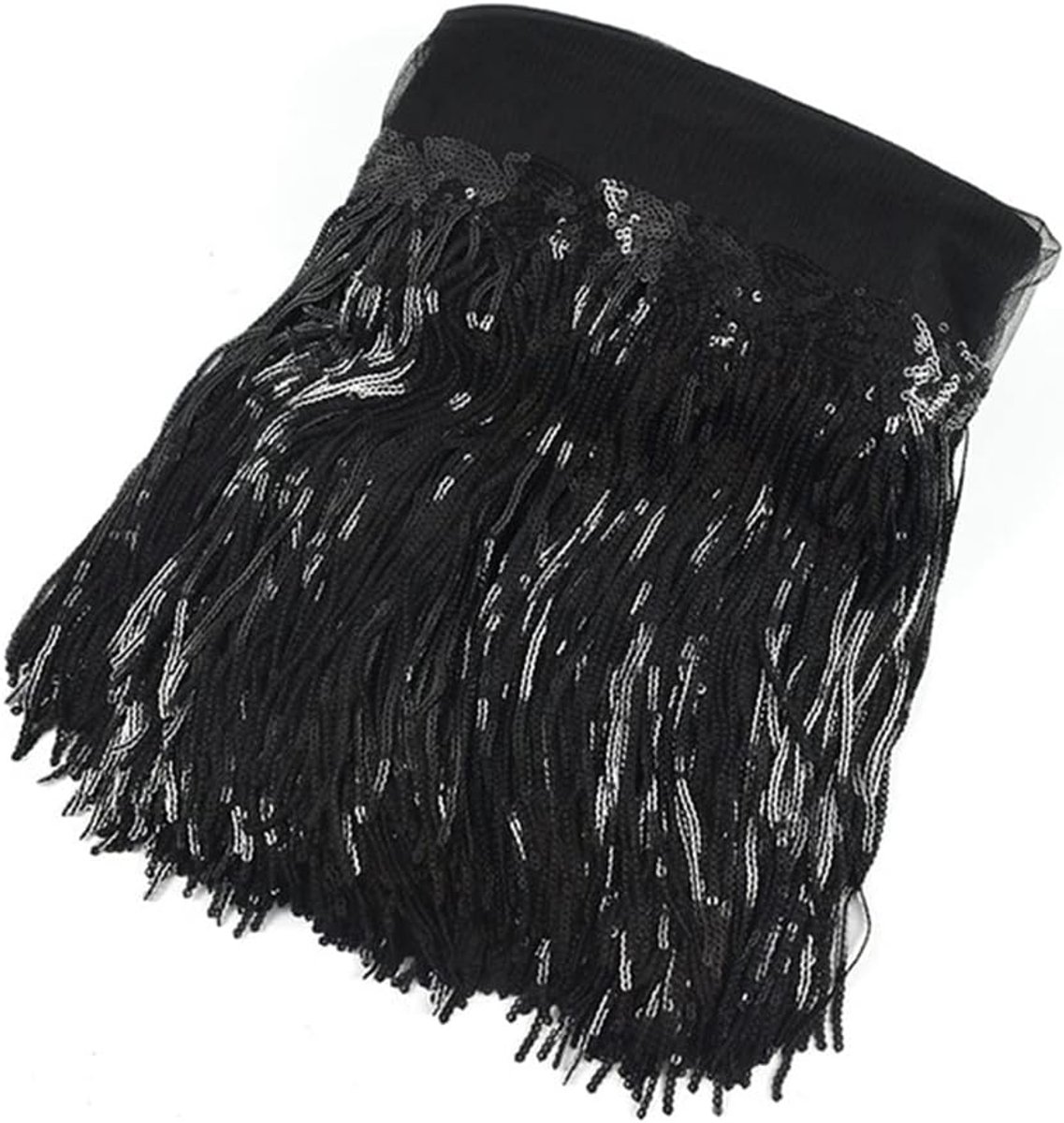 5 yard 20 cm brede pailletten, franjeboord, franjes, franjes, franjes, kwastjes, decoratieband, dansfranjes, naai-accessoires voor kostuums, jurken, kledingaccessoires, doe-het-zelf, zwart