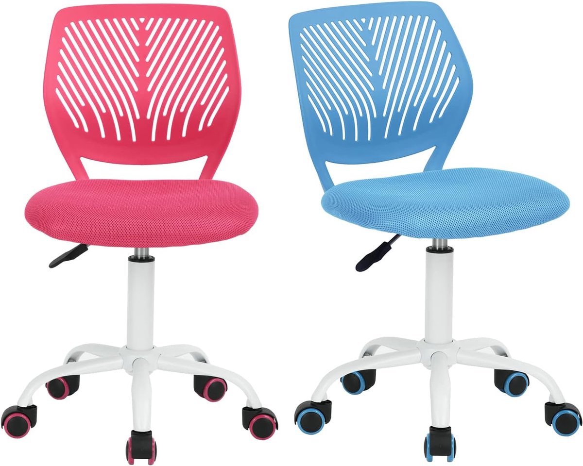 Bureaustoelen verstelbare draaibare bureaustoel stoffen stoel ergonomische bureaustoel zonder armleuning roze en blauw 2 stuks