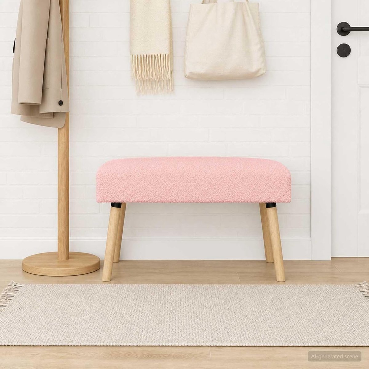 Bank Uni roze, comfortabele zitbank met bouclé-stoffen bekleding, 80 x 40 x 46 cm, voor woonkamer, slaapkamer of als schoenenbank in de entree