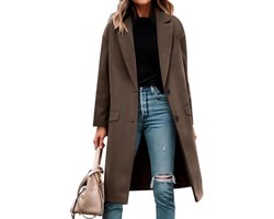 Generisch Trenchcoat Damen Lang Wollmantel Dicke Oversize Winterjacke Warm Elegant Damen-Jacken Umlegekragen Wintermantel Mit Knöpfen Übergangsjacke Einfarbig Wolljacke Frauen Langarm Mantel