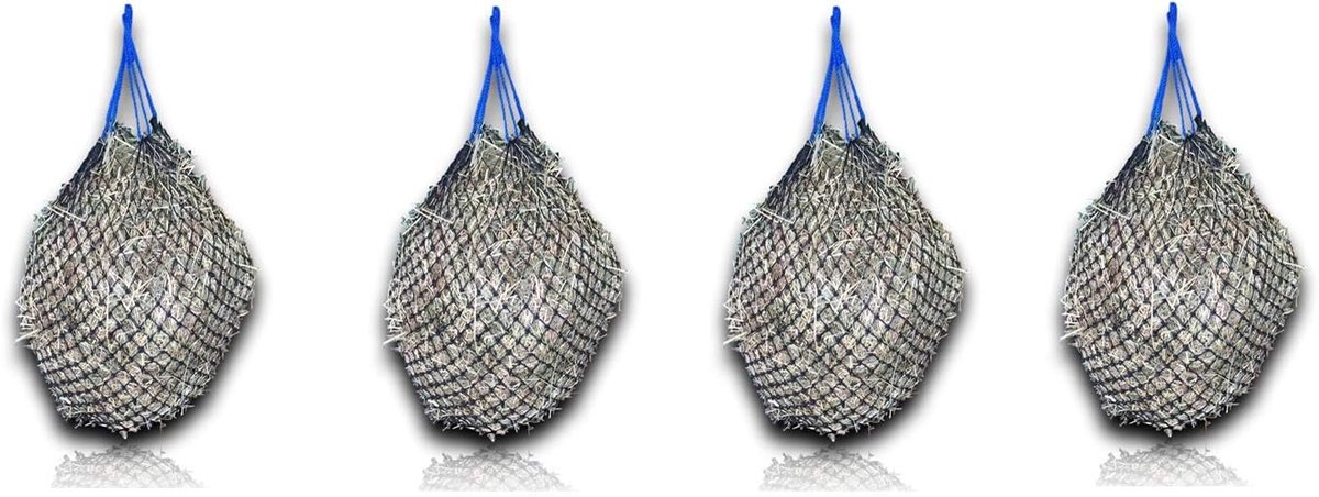 Hooinet voor paarden extra strak 3,5 cm net + gratis karabijnhaak, geschikt voor soorten (4x blauw)