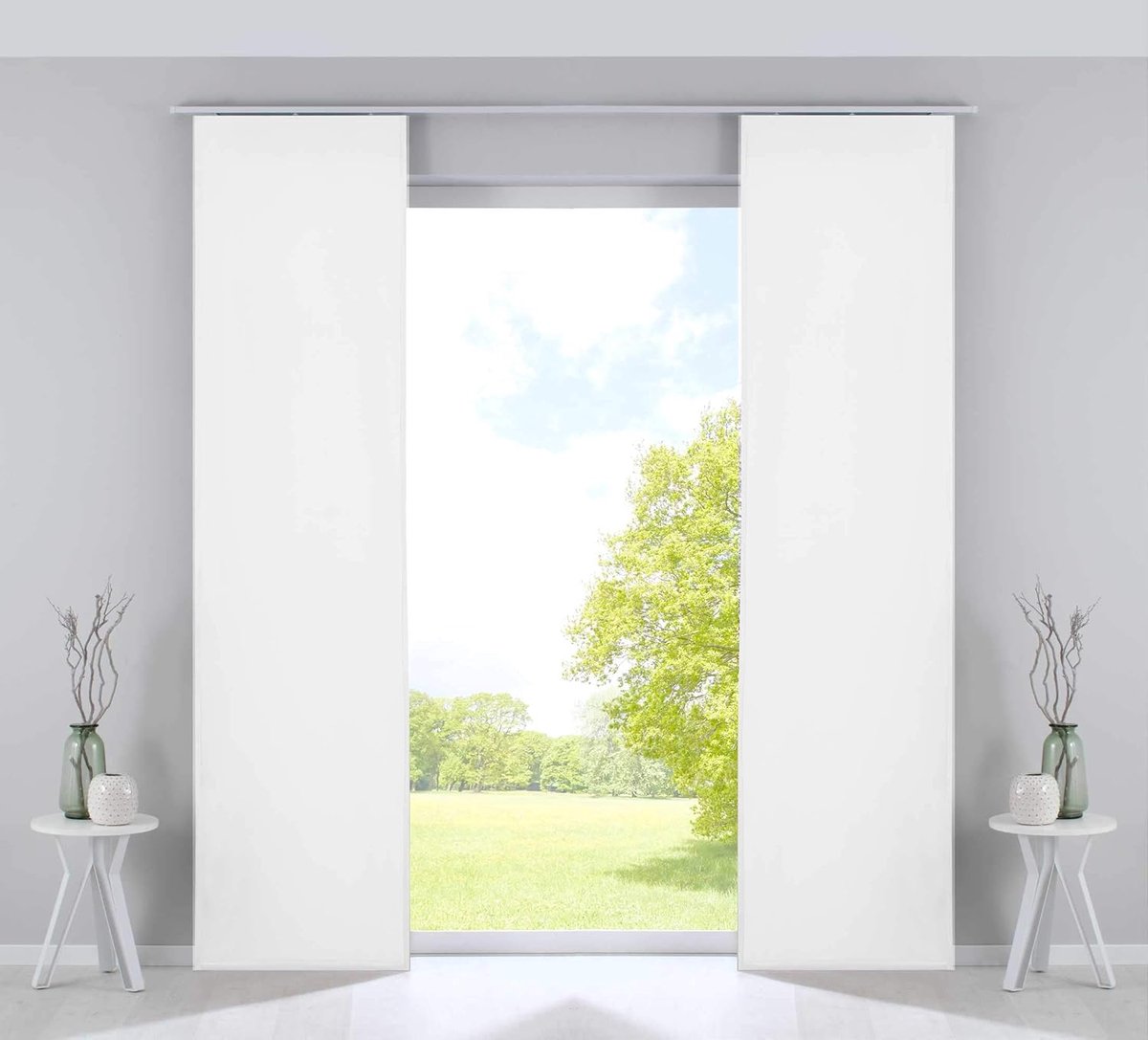 Set van 2 paneelgordijnen, verduisteringsschuifgordijnen” Milano „, fluwelen, ondoorzichtige verduisteringspaneelwagens, verzwaringsstangen, h x b x 245 x 60 cm, 203571-2, wit