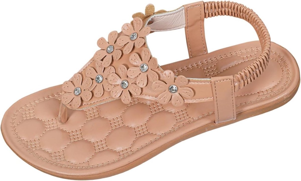 Orthopädische Sandalen Damen Elegant Blumen Sandaletten Mit Fussbett Slingback Offene Zehentrenner Flache Weichen Boho Flip Flops Coole Lässig Slides Waschbare Sommerschuhe Outdoor Urlaub Strandschuhe