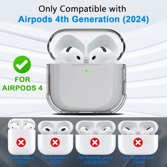 Transparante hoes compatibel met Airpods 4 met reinigingsset,zachte TPU-beschermhoes compatibel met Airpods 4 Generatie,met handriem, ondersteuning voor draadloos opladen,schokbestendig(Zwart) — afbeelding 2