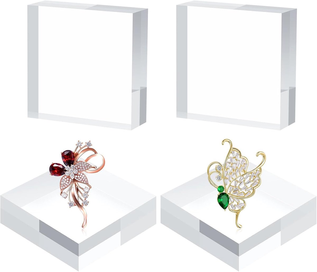 4 transparante acryldobbelstenen, 10,2 x 10,2 x 2,5 cm, tentoonstellingsblokken, acrylstandaard, solide standaard voor ringen, sieraden, figuren, parfum, fotorekwisieten
