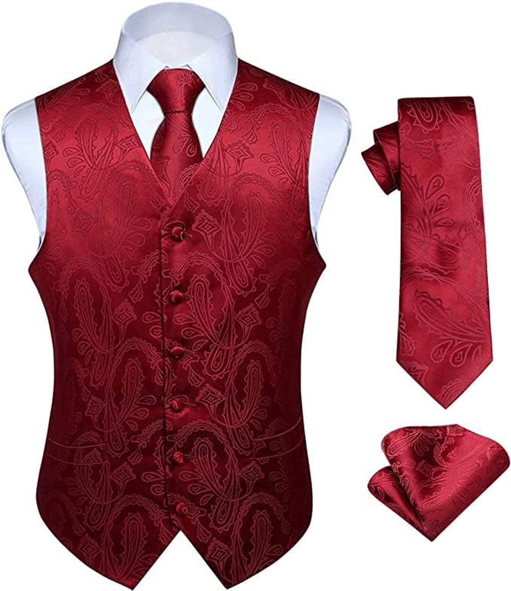 Vesten voor mannen bruiloft paisley vest bloemen jacquard stropdas zak vierkant feest formele vest pak set S-6XL