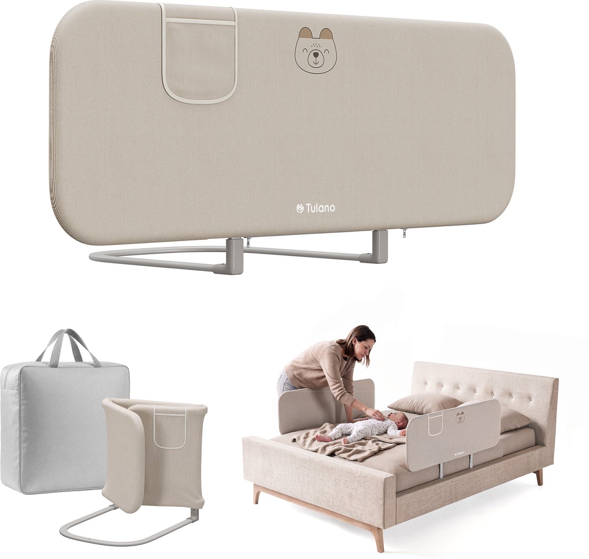 Tulano Cover 50 Bedhekje 120 cm - Uitvalbeveiliging voor Kinderbed - Inklapbaar - Beige