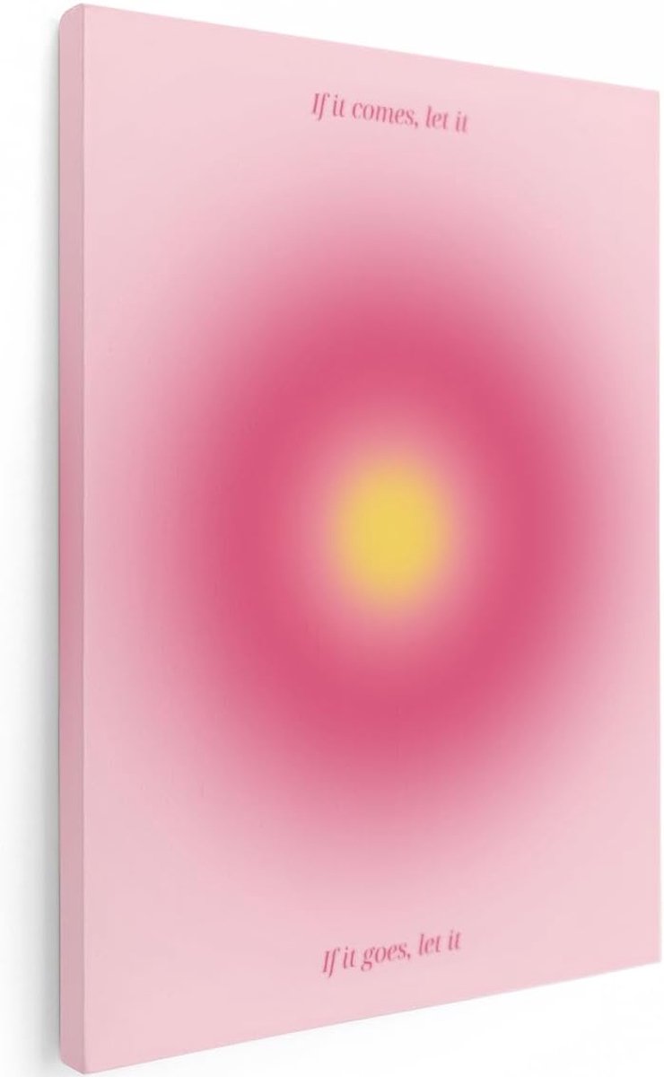 Canvas Schilderij Aura - 60x80 cm - Wanddecoratie Tekst - Muurdecoratie Abstract - Decoratie Roze - Schilderijen Op Canvas