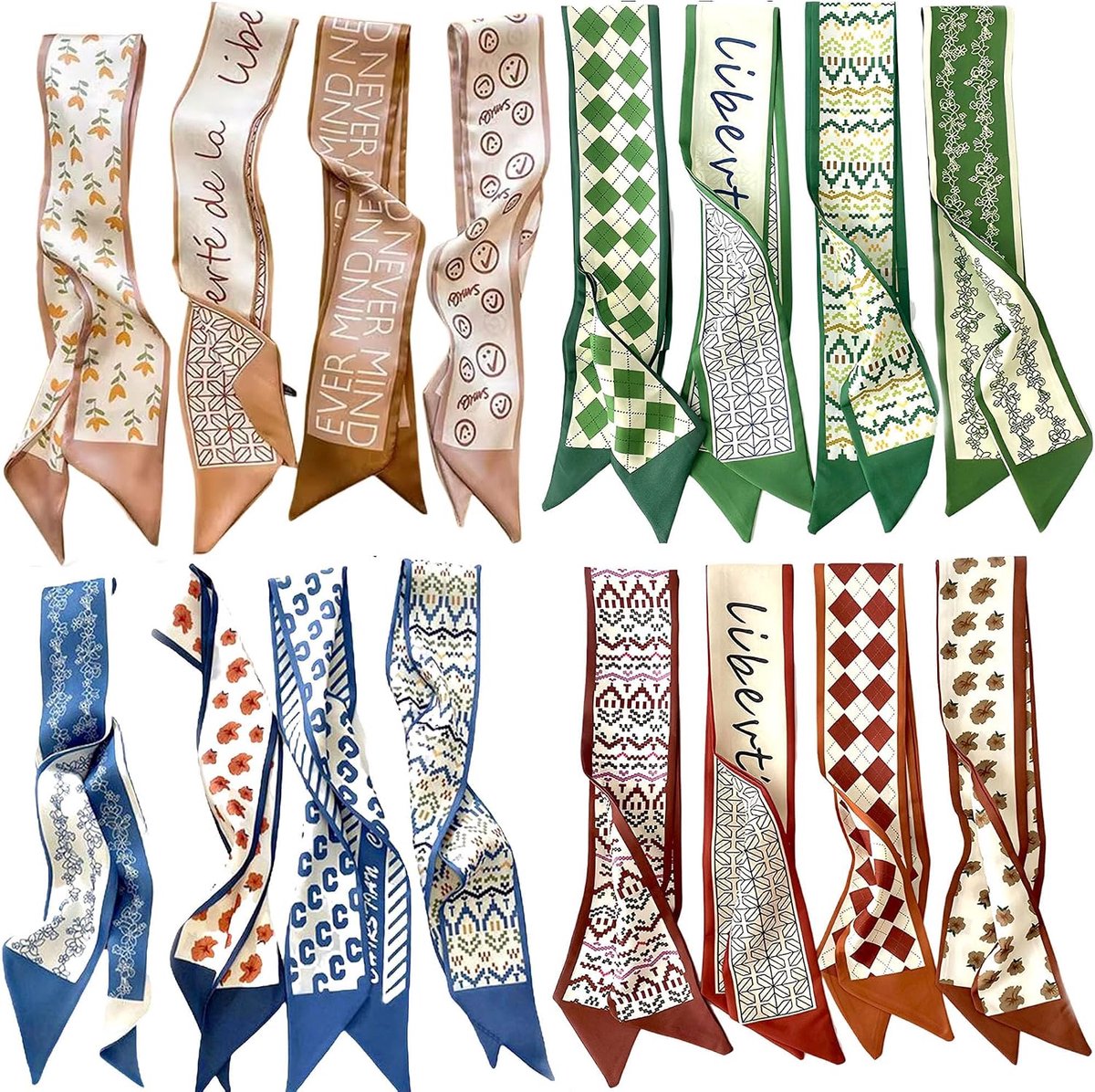 16 Stuks Vrouwen Sjaal Haartassen Handvat Decoratie Stropdas Hand Lint, Haarband, Hoofdband Bandana, Dunne Lange Smalle Halsdoek Scarf (Stijl 2)