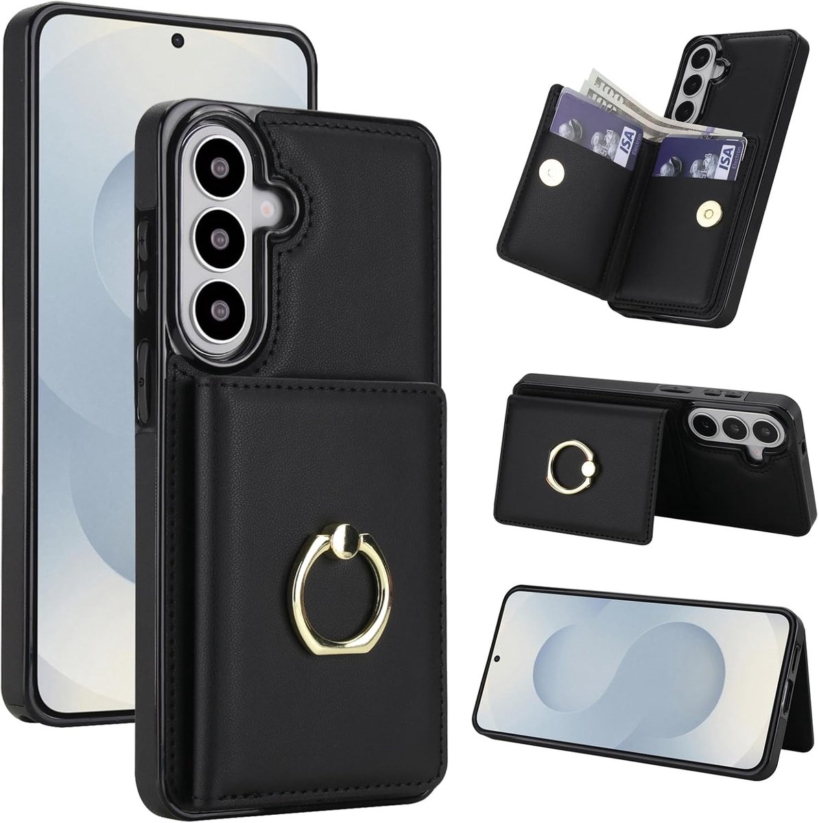 Hoes voor mobiele telefoon voor Samsung Galaxy A57 5G, RFID-bescherming, hoes, PU-leer, inklapbare portemonnee met 360° draaibare ringhouder, standaard, beschermhoes, portemonnee met kaartenvak