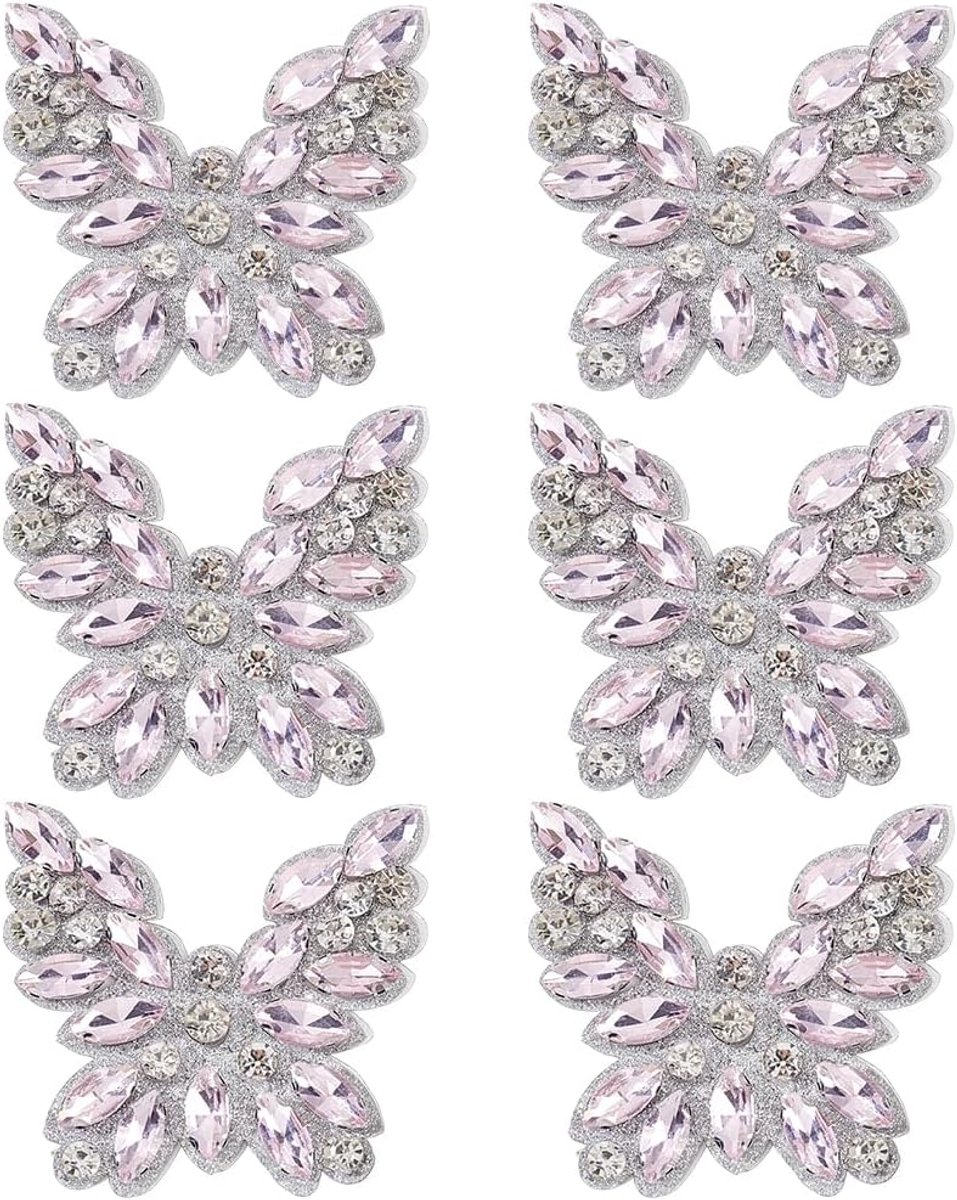 6Pcs Strass Applique Vlinder Opstrijkbare Patches Kristal Pailletten Versieringen Bling Kleding Reparatie Decoratie Patches Voor Kleding Rugzakken Jassen Jeans DIY Craft Reparatie Pruim