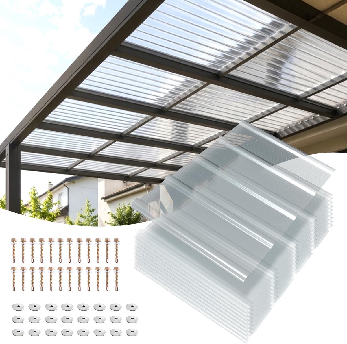 Golfplaten, transparant, FRP-trapeziumplaat, 0,9 × 0,6 m, 10 stuks