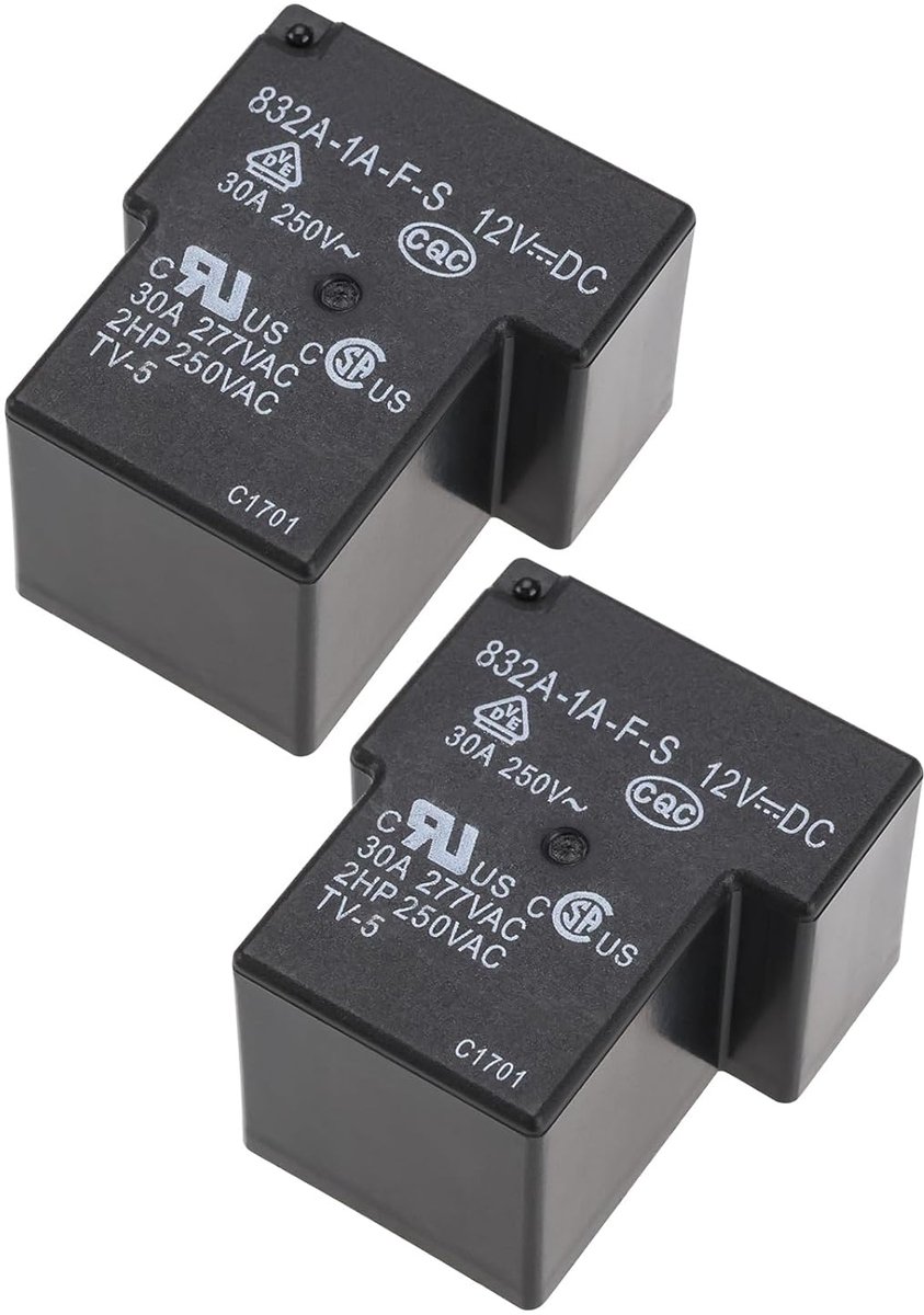 Relais 2pcs 832A-1A-F - 12VDC 30A - 4 Pin - SPST - Voor MCU en PLC besturing