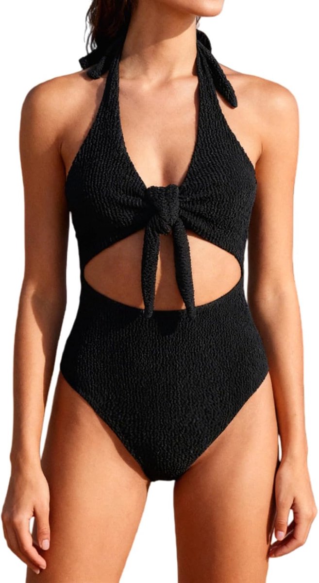 Badpak voor dames, buikvormend, gestructureerd badpak in bikini-stijl met veters voor, figuurvormende badmode