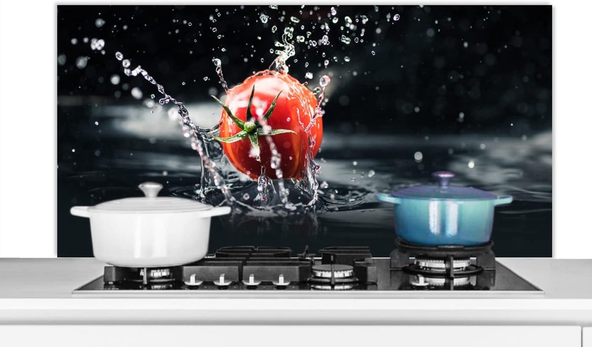 Spatscherm Keuken - 120x60 cm - Tomaat - Groente - Stilleven - Water - Rood