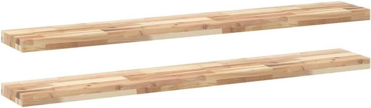 Zwevende planken, 2 stuks, acaciahout, onbehandeld, 120 x 20 x 4 cm