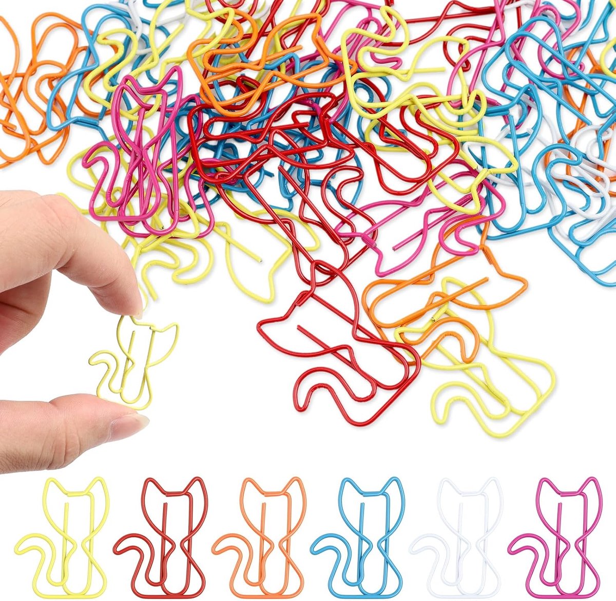 50 stuks kleurrijke paperclips en bladwijzers met kattenmotieven, veelkleurige schoolartikelen, kantoorbenodigdheden en cadeau-ideeën voor leraren, kattenliefhebbers, vrouwen, scholieren en collega's