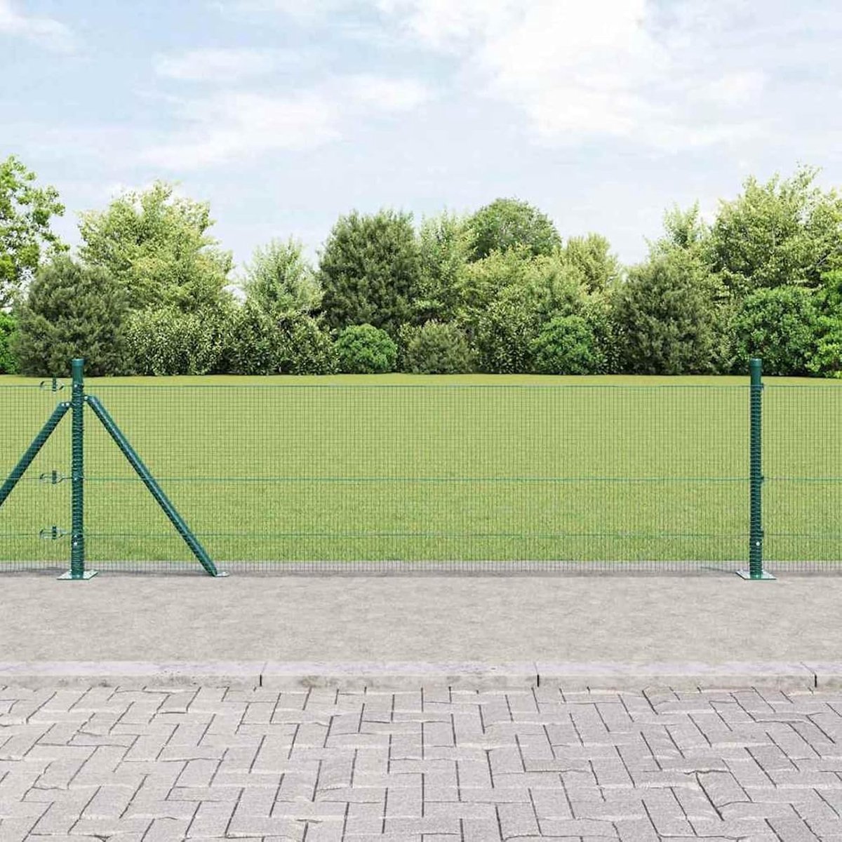 Gelaste draadomheining met 13 flensdelen, groen, 0,4 x 50 m staal, hekstangen metalen palen voor draadhekken, tuinhek, binnenplaats, kippenhok, weideomheining buiten