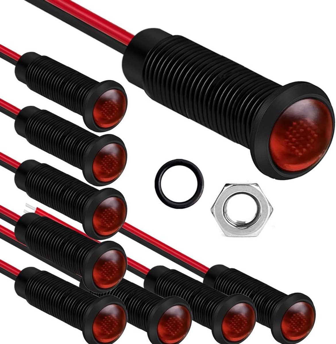 LED Indicatorlamp 10 stuks - 6mm montagegat - kunststof - 110-220V - rood