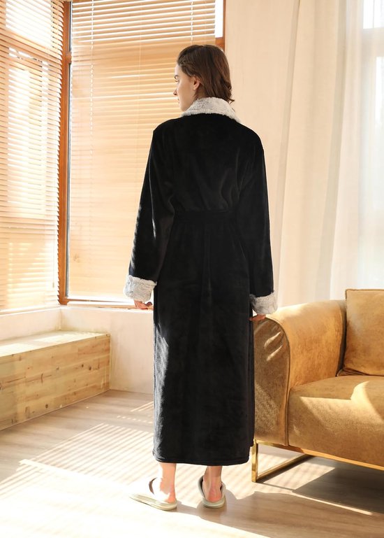 Badjas voor dames, wollig, lang, fleece badjas voor dames, grote maten, uniseks badjas set voor paren, ochtendjas voor dames en heren met lange riem — afbeelding 2