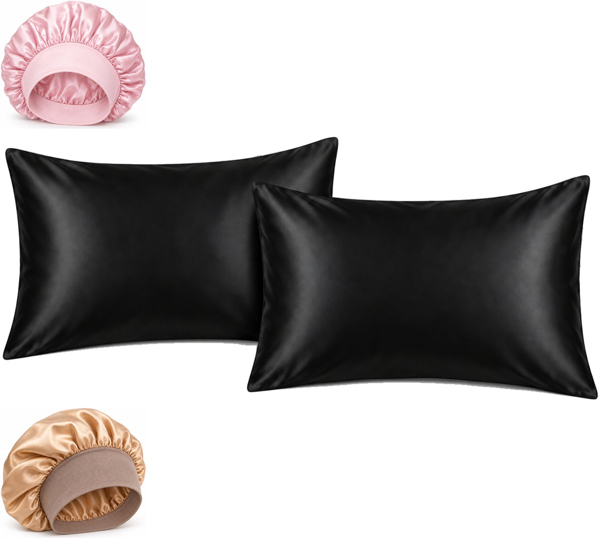 Professor Q Haar- en Slaapset - 2 Kussenslopen Zwart 60 x 70 cm - Bonnet Roze - Bonnet Goud