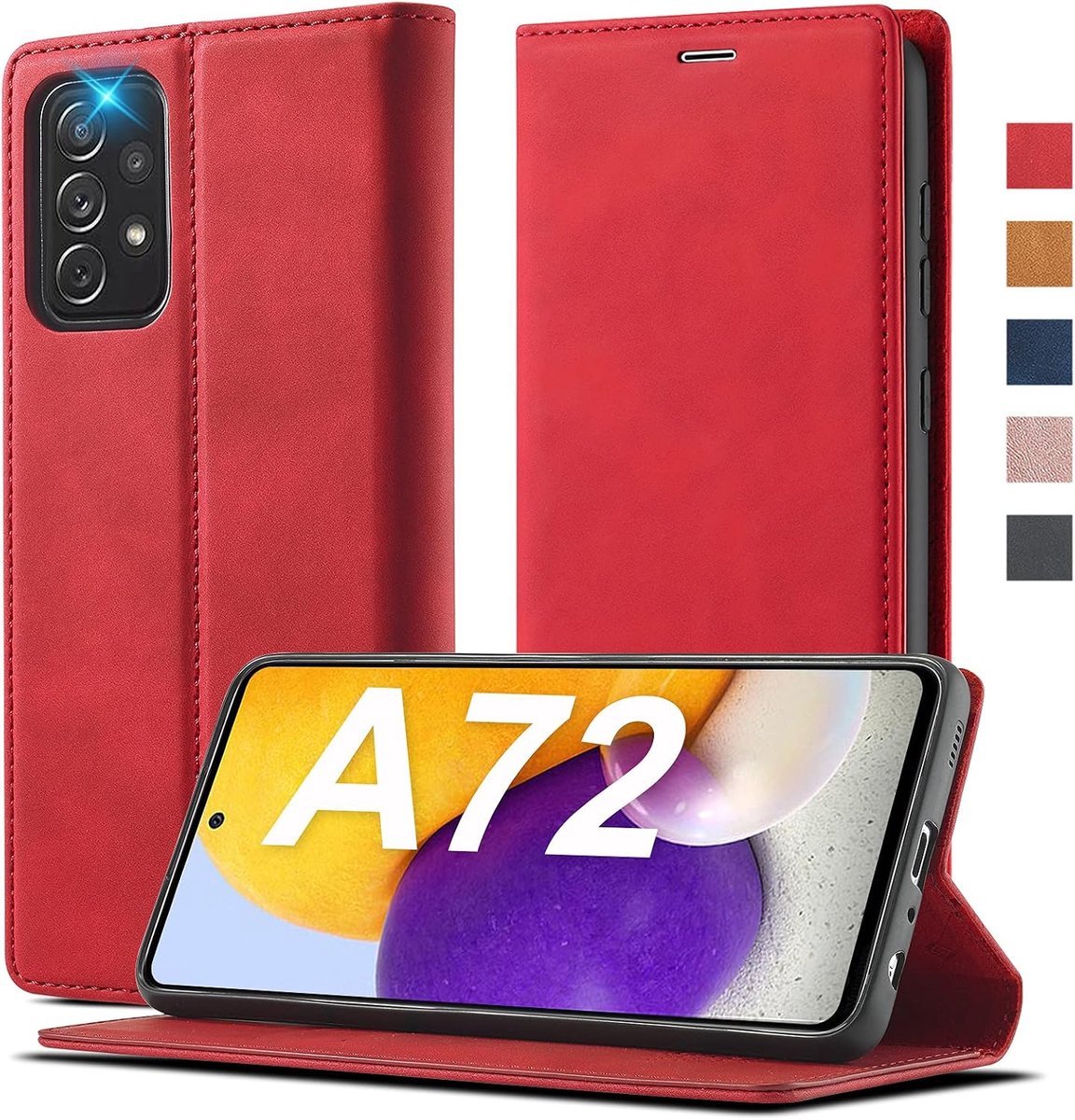 telefoonhoes voor Samsung A72, leer [premium leer] [kaartenvak] [standfunctie] beschermhoes voor Samsung Galaxy A72 hoes leer flip cover klapbaar klaphoesje voor Samsung Galaxy A72 5G/4G