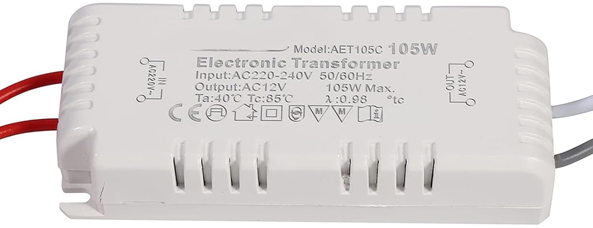 Transformator, 105 W halogeen voeding, for G4, G5.3, MR11, MR16 lampen