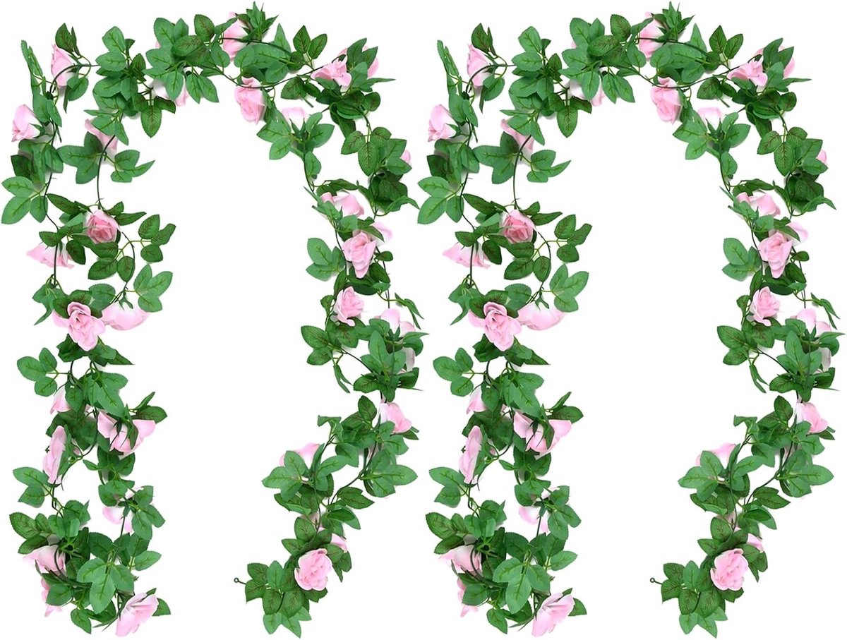 Kunstbloemenslinger, roze rozen, kunstbloemen (4,4 m)