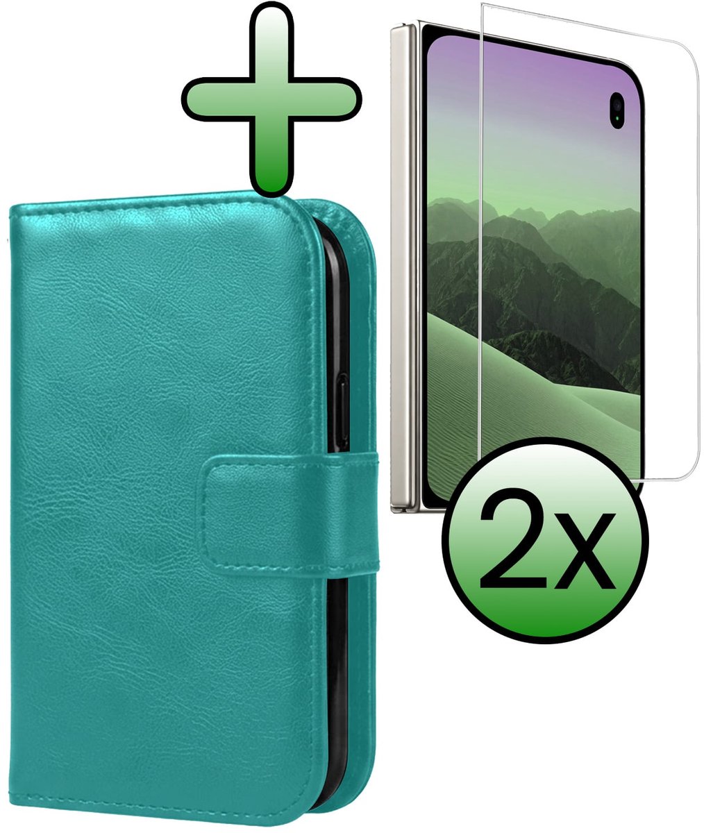 Hoesje Met 2x Screenprotector - Geschikt voor Apple iPhone Duo - Luxe Pasjeshouder - Bookcase Portemonee - Flip Case - Kunstleer Book Case - Flipcase Hoes - Book Cover - Walletcase - Portemonneehoes - Turquoise