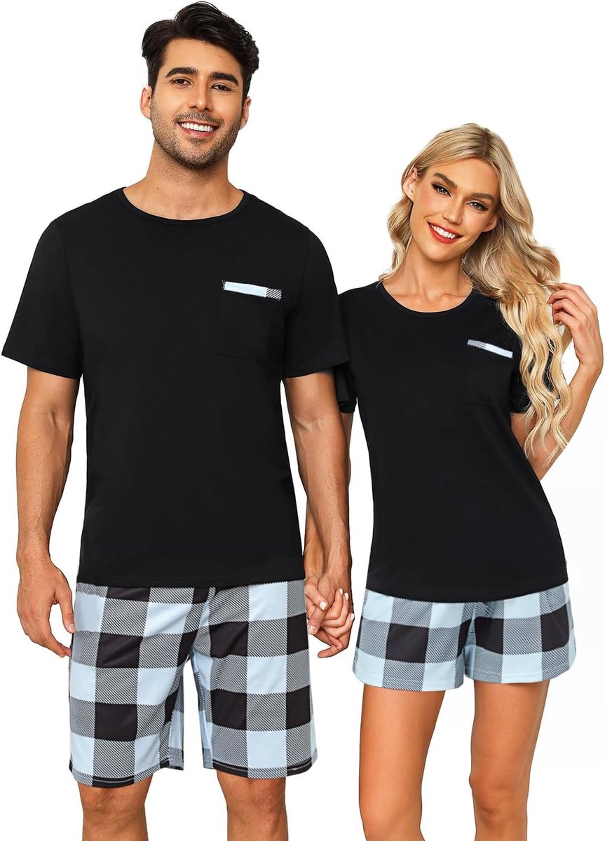 Pyjama voor koppels katoenen loungeset korte mouwen tops en shorts zachte nachtkleding S-XXL