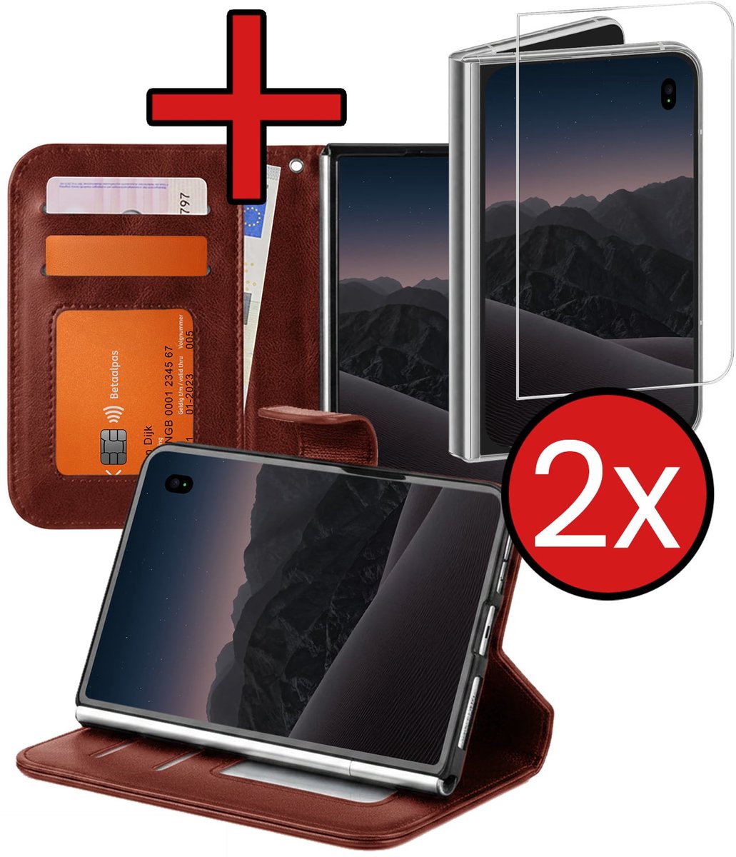Hoesje - Met 2x Screenprotector - Geschikt voor Apple iPhone Duo - Luxe Pasjeshouder - Flip Case - Bookcase Portemonee - Kunstleer Book Case - Flipcase Hoes - Book Cover - Walletcase - Portemonneehoes - Telefoonhoes - Bruin