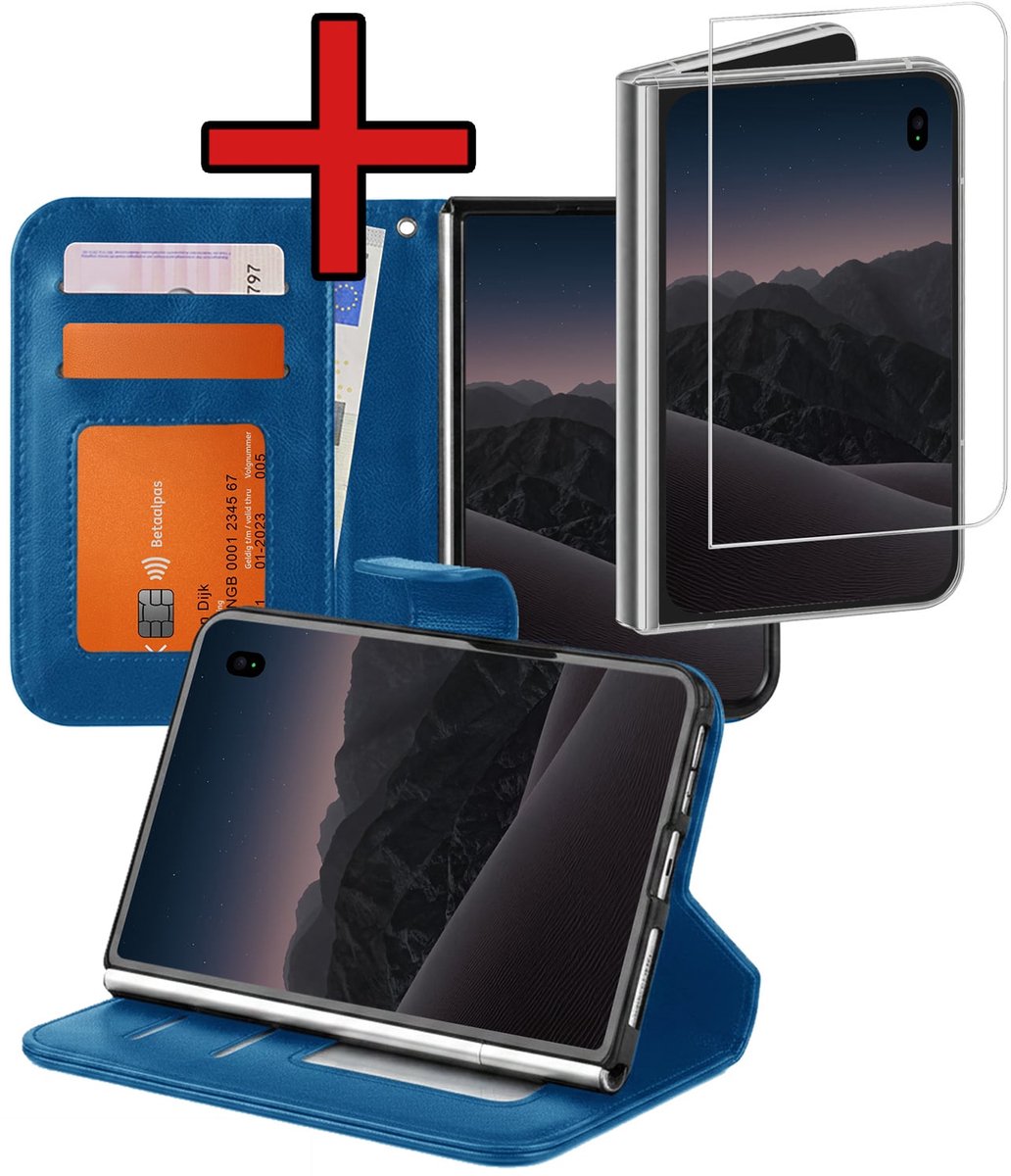 Hoesje - Met Screenprotector - Geschikt voor Apple iPhone Duo - Luxe Pasjeshouder - Flipcase - Bookcase Portemonee - Flip Case - Kunstleer Book Case - Book Cover - Walletcase - Portemonneehoes - Telefoonhoes - Donkerblauw