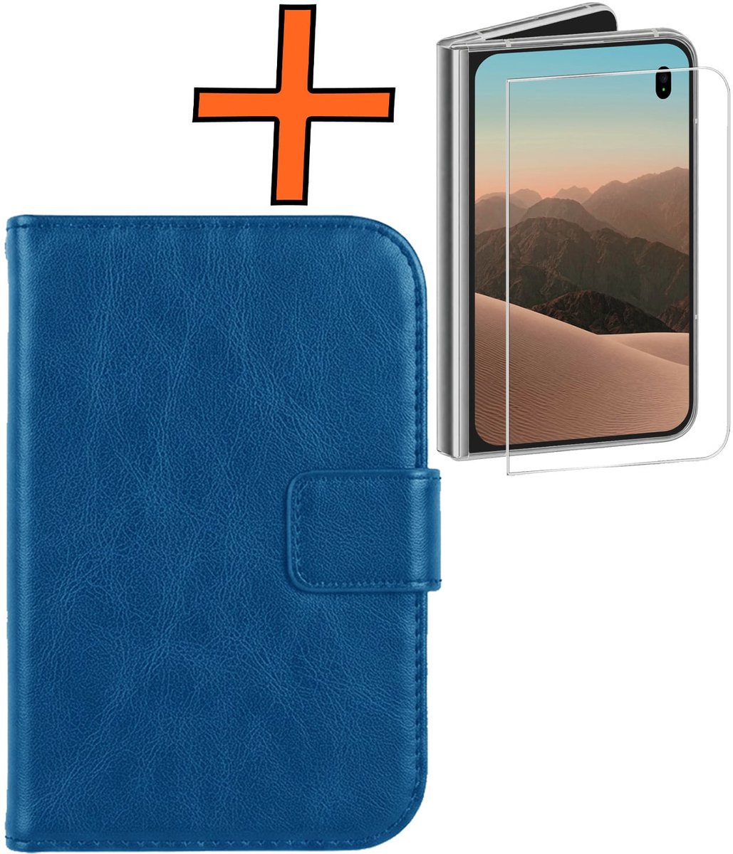 Hoes - Met Screenprotector - Geschikt voor Apple iPhone Duo - Luxe Pasjeshouder - Bookcase Portemonee - Flip Case - Kunstleer Book Case - Flipcase - Book Cover - Walletcase - PortemonneeHoes - Donkerblauw