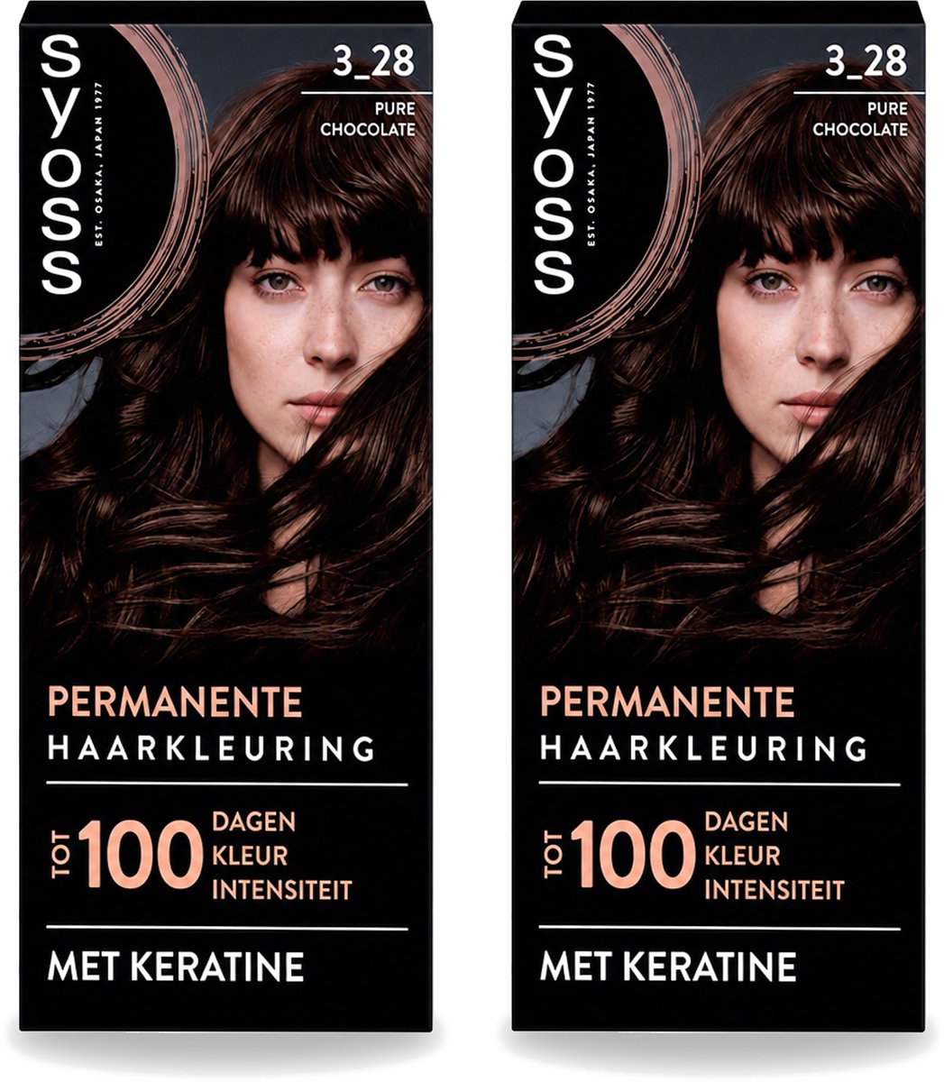 2 x SYOSS - Coloration 3-28 Pure Chocolade - Haarverf - Grijsdekking - Vermindert Haarbreuk - Voordeelverpakking - 2 stuks