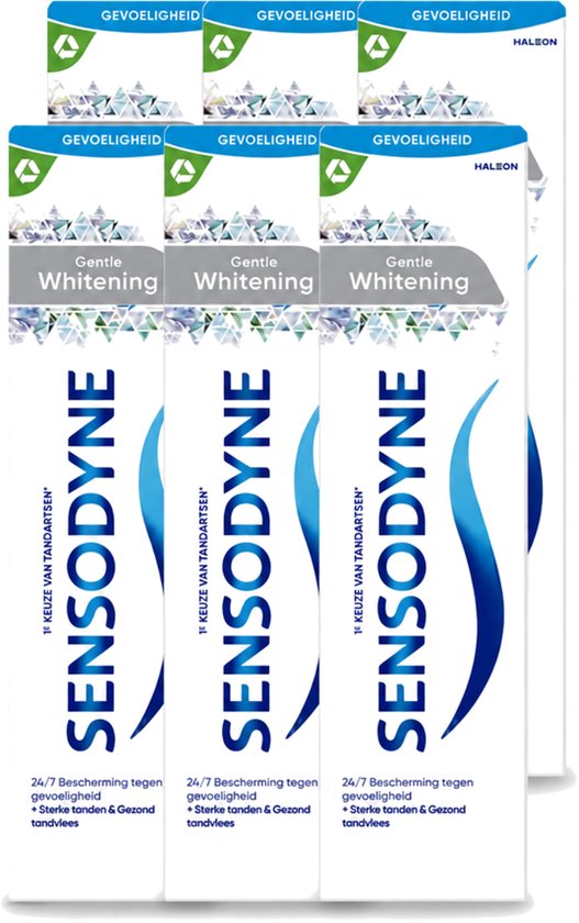 Voordeelverpakking van 6 tubes Sensodyne Gentle Whitening tandpasta voor gevoelige tanden.