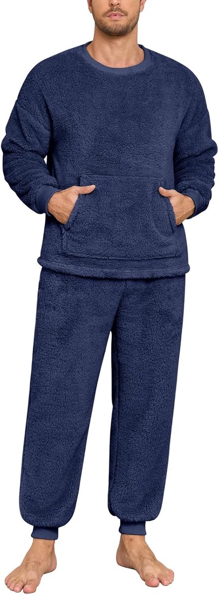 Fleece pyjama voor heren, pluizige warme loungewear