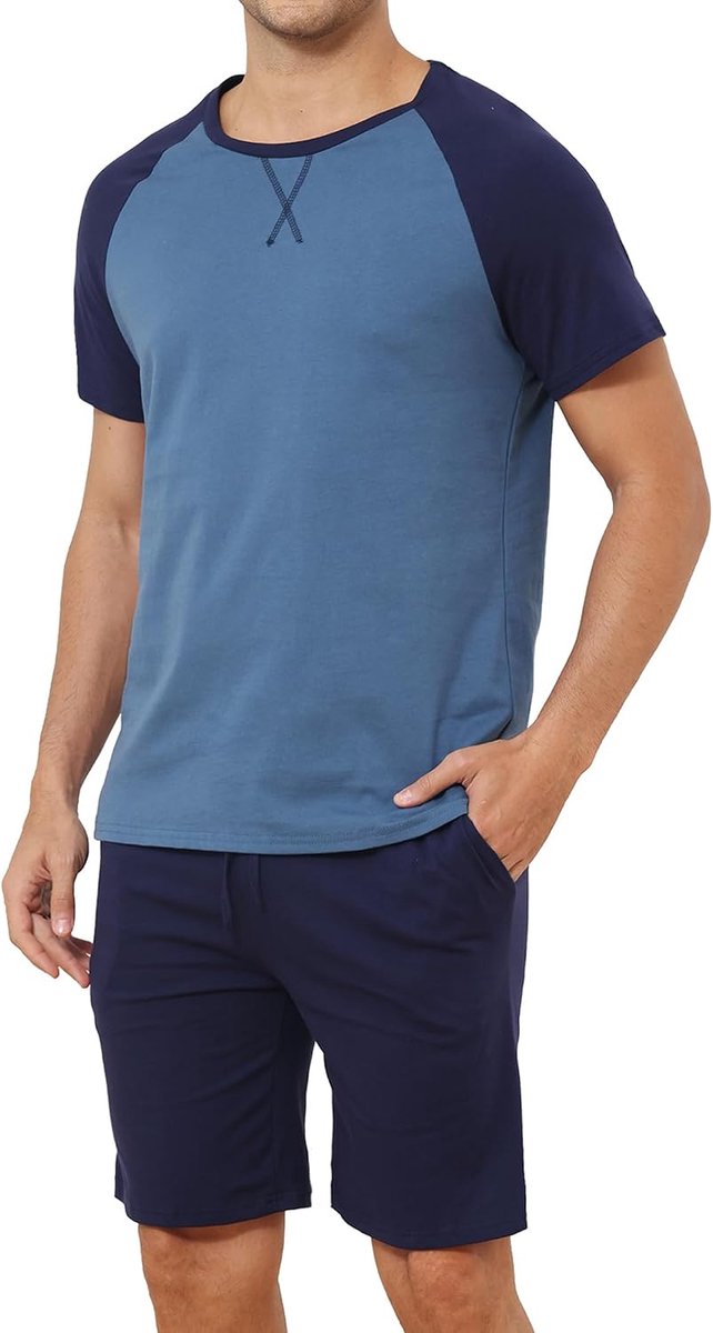 Pyjamaset voor heren, pyjamaset voor heren, korte mouwen en shorts, pyjamasets, comfortabel, lichtgewicht, loungewear, herennachtkledingset met zakken