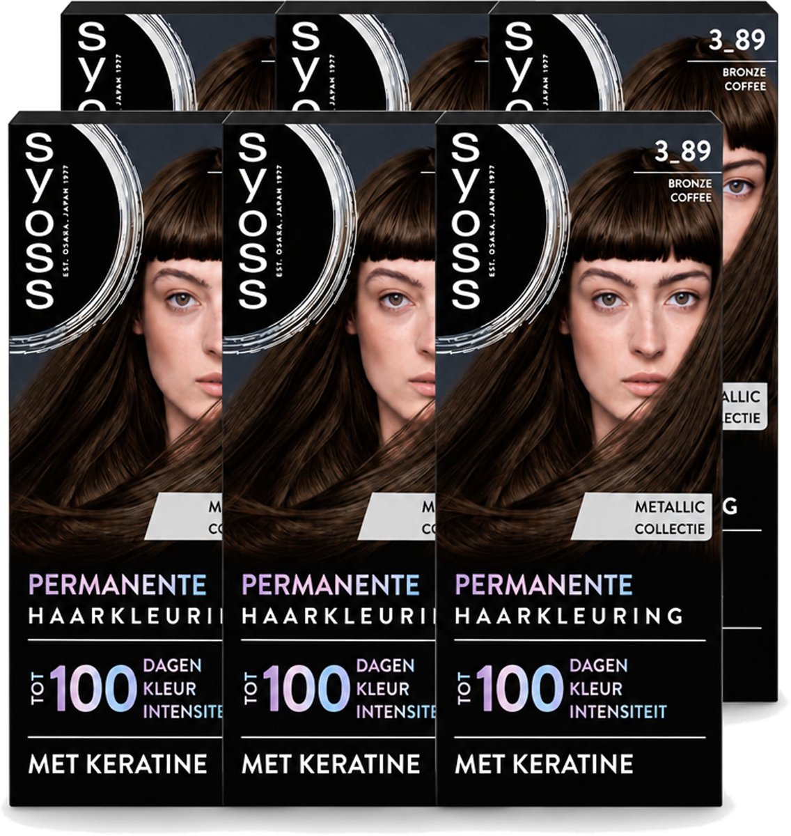 6 x SYOSS - Coloration 3-89 Bronze Coffee - Haarverf - Grijsdekking - Vermindert Haarbreuk - Voordeelverpakking - 6 stuks