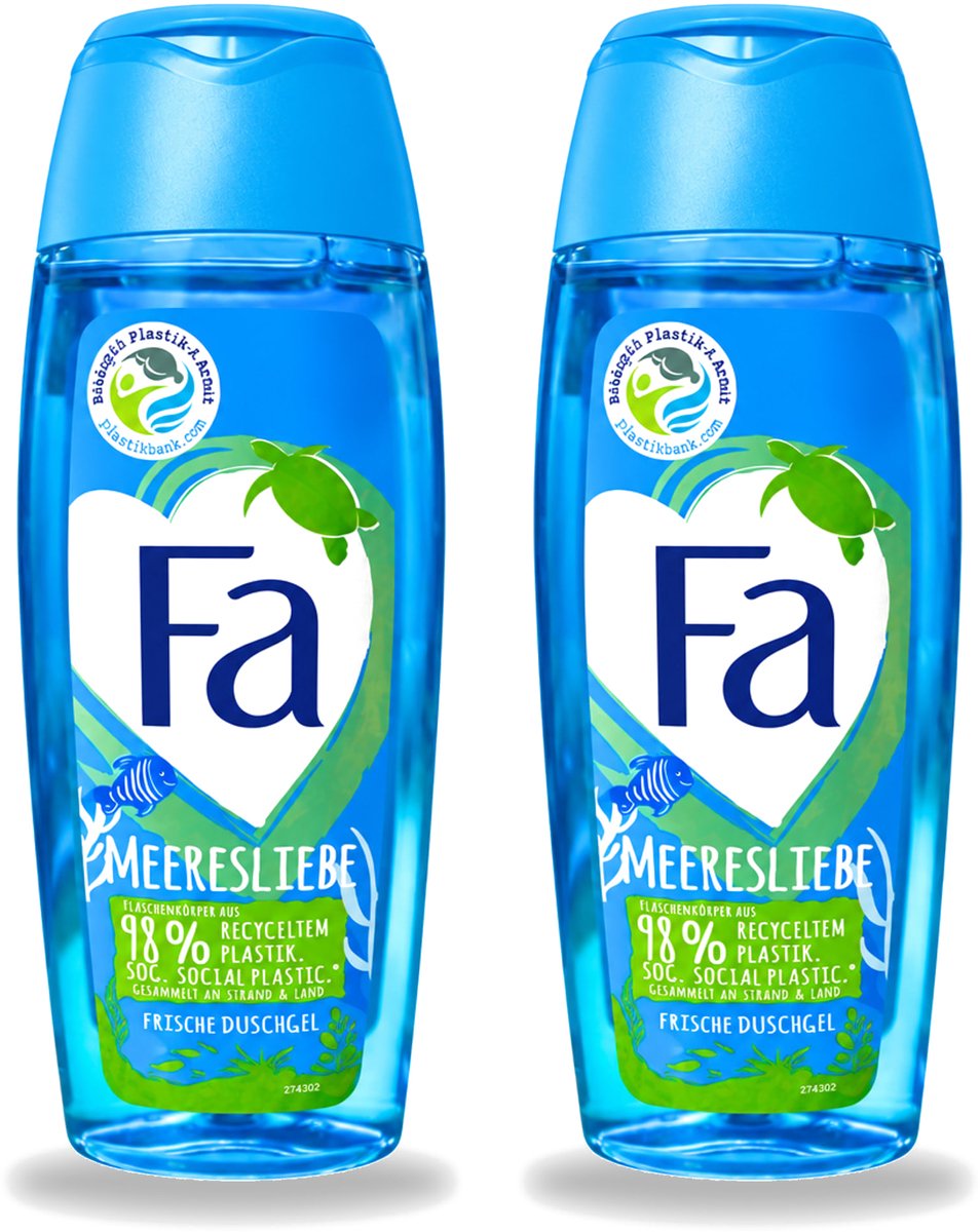 2 x Fa - Douchegel - Zeeliefde Fresh - Verfrissend & Verkwikkend - Verzorgend - 250 ml - Voordeelverpakking - 2 stuks