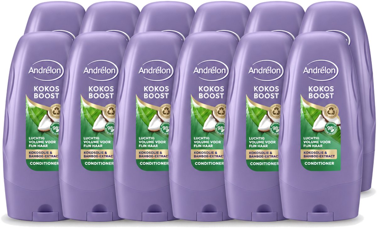 12 x Andrélon - Kokos Boost - Conditioner - Intensieve Voeding - 250 ml - Voordeelverpakking - 12 stuks