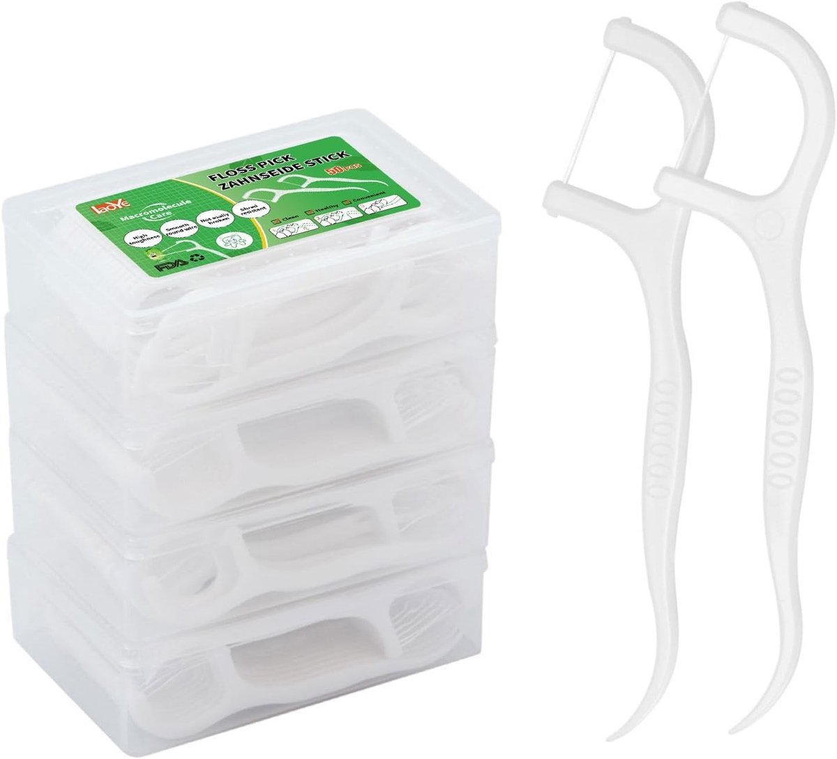 200 Stuks Tandfloss Sticks 2 in 1 Tandfloss Picks Tandenstokers van Plastic, Sterke Tandfloss Picks voor Tandenreiniging met 4 Draagbare Opbergdozen voor Reizen