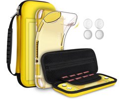 Complete Set voor Switch Lite: 8-delige Opbergtas met Zachte Siliconen Hoes, 2 Screen Protectors, Thumb Caps en Handvat - Geel