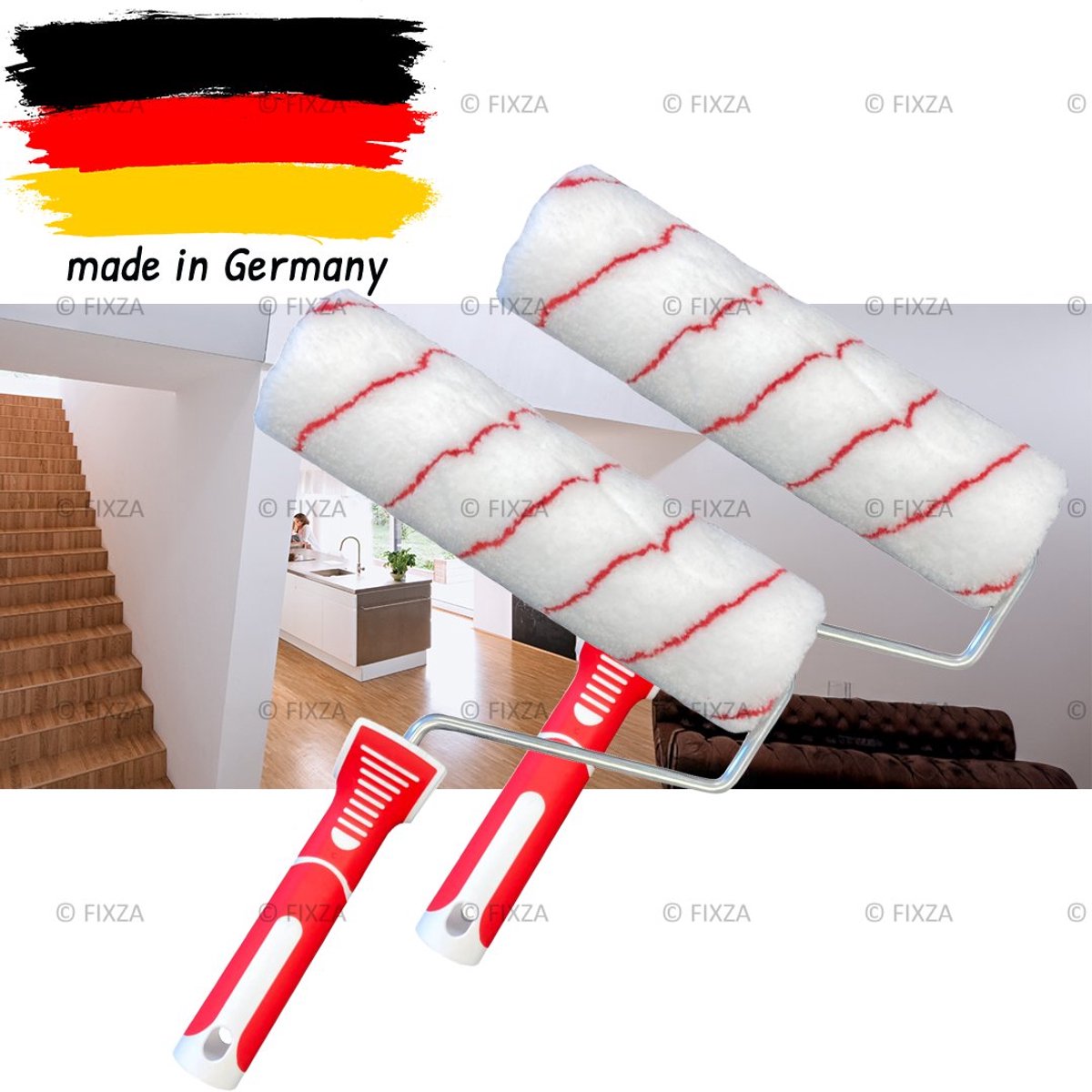Set van 2 Muurverfrollers 25 cm voor Witte Muurverf – Anti-Spat Laagpolige Rollers – Comfortgreep – Professionele Kwaliteit – Voor Muren & Plafonds Binnen