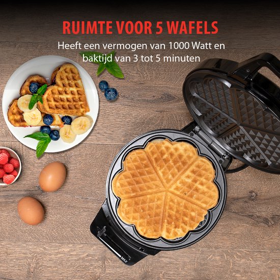 alpina Wafelmaker Hartvorm - Wafelijzer Hartvorm - Wafelmaker voor Hartwafels - Belgisch Wafelijzer 1000W - Zwart — afbeelding 3