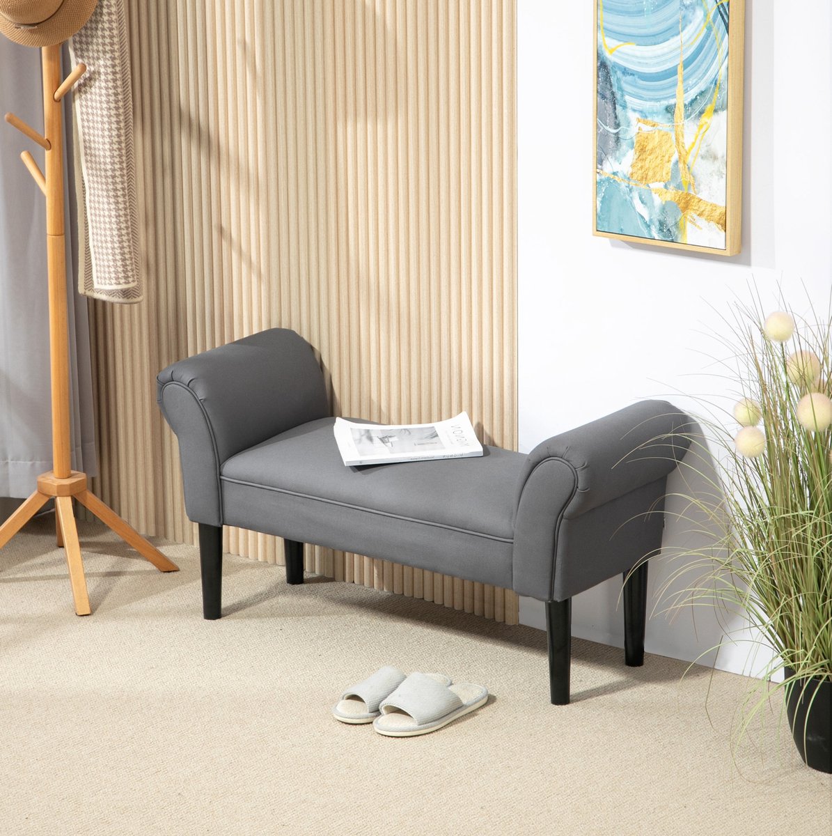 MODFU - Zitbank - Gestoffeerd - Voor Slaapkamer Of Hal - Donkergrijs - 102 X 36 X 51 Cm