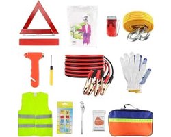 Thuys - Auto Noodpakket 13-in-1 – Auto Veiligheidsset – Pechhulp Set met Startkabels, Sleepkabel & Gevarendriehoek – Compacte Opbergtas