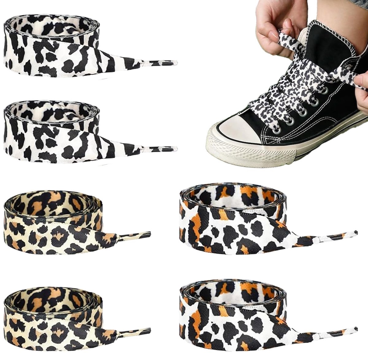 Elzusha - Luipaardveters voor Schoenen - Platte Satijnen Veters - 3 Paar